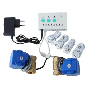Water Leak Detection System with Brass Auto Shut Off Valve DN20 3/4 Inch & 4 Wired Water Sensors 6m for Home Security Protection