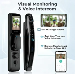 Waterproof 3D Face Smart Lock HD Camera Fingerprint Password Card Access Tuya App Cloud Wi Fi Aluminium Alloy Remote Control