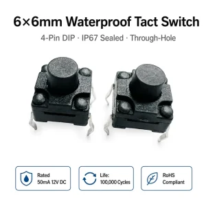 Waterproof 6*6mm DIP Tact Switch Series 4 Pin 1NO Tactile Push Button Switch (Brass Stainless Steel 12V 50mA Home Appliance