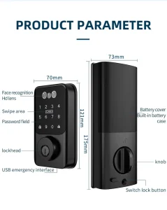 Waterproof Bluetooth Smart Door Lock Supporting Face Recognition, Smart Deadbolt Lock Supporting Auto Unlock