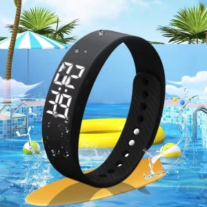 Waterproof Digital Smart Bracelet Silent Vibration Alarm Clock Wake Up Electronic Watch for Men Sports Running Black
