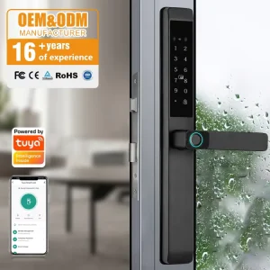 Waterproof Exterior Digital Electronic Smart Locks Fingerprint Aluminum Alloy Double Side Sliding Glass Door Lock