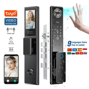 Waterproof Multi-Language Palm Vein Face Recognition Wifi Door Lock Anti-Peeking Video Intercom Smart Lock