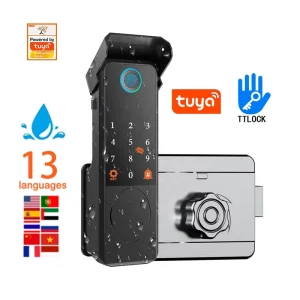 Waterproof Outdoor Smart Door Lock with Fingerprint Keyless Entry, Supports 13 Languages, Suitable for Courtyards