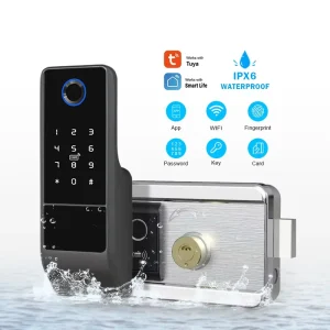Waterproof Tuya APP WiFi Lock Double Sided Electronic Fingerprint Smart Door Lock Memory Card Rim Gate Steel Door Aluminum Alloy