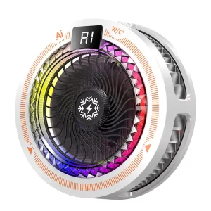 White Cell Phone Cooler Heatsink Gaming Cooler Fan Magnetic Cooling Case RGB LED Lightweight Universal Fit Phone Radiator Cooler