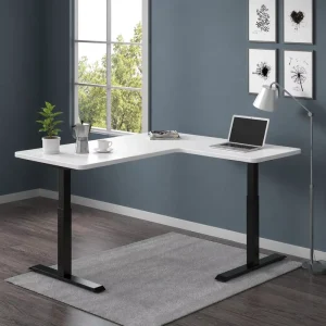 White Electric Standing Desk Height Adjustable Corner Desk for Home Office Spacious L-Shaped Workstation