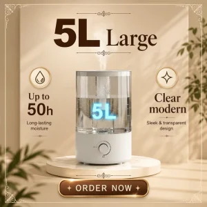 White Electric Ultrasonic Humidifier Aromatherapy Color Changing Night Light Knob Control 5L Capacity Low Noise <30dB Household