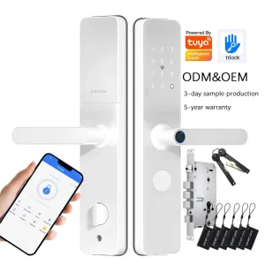 White Fingerprint Biometric Double Side Smart Door Lock Body 6068 Wifi Keyless Tuya App Digital Locker Lock Electronic Gate Lock