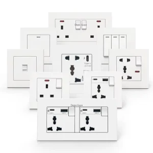 White Industrial Universal 18W Type C Smart Quick Charge Tempered Glass 1 2way Switches Panel 16A UK USB Wall Socket