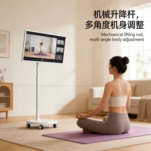 White LED HDTV Movable Charging Screen Display Built In Battery Speaker Smart Interactive Portable TV Wheels Android 13 8GB RAM