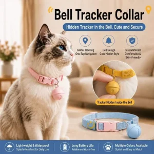 White Pet GPS Bell Collar Waterproof Cat Dog Bluetooth Locator Wearable Anti-lost Tracking Device 180 Days Battery Safe Pet