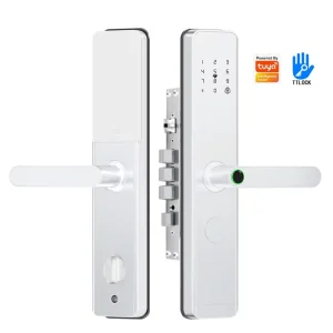 White Smart Lock Fingerprint Password Support TTlock Tuya App WiFi Remote Unlock Digital Handle Lock for Wooden Security Door