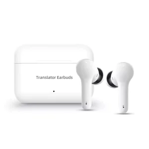 White Smart Translator Earbuds, 127 Languages, Instant Voice Translation, Android Bluetooth