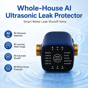 Whole House Smart Water Leak Shut Off Valve with AI Ultrasonic Flow Monitoring WiFi App Control and Automatic Leak Protection