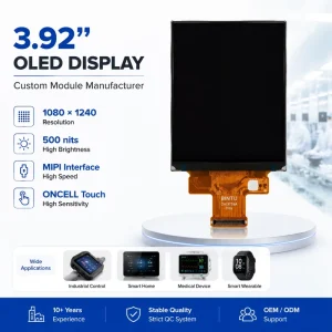 Wholesaler Custom 3.92Inch 1080*1240 FHD OLED Display 4 3 Aspect ONCELL Touch AMOLED Panel for Smart Home Hub Medical Device HMI