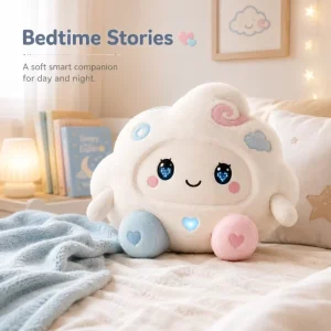 Wholesome Cloud Plush with Smart Voice Assistant, Glow Heart and Cloud Embroidery, Rechargeable Nighttime Comfort for Kids