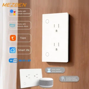WiFi 16A US Socket Support Tuya Google Home Homekit Control, Double 3 Pins Power Socket Smart Wifi Wall Socket