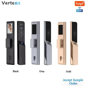 WiFi 3D Smart Lock Aluminum Alloy Code Access Modern Minimalist Design Built-in Camera Doorbell Outdoor Wood Cloud