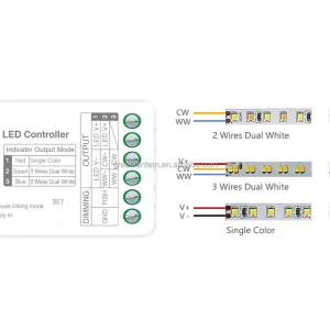 WiFi App 2.4G RF Single Color Dual White 2 Wire 3 Wire 3 in 1 LED Controller LC3-WR DC 12-24V CCT Led Lighting Smart Controller