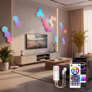 WiFi App Controlled Plastic Smart Hexagon Light Panels for Home Automation Studio and Office with Alexa Google