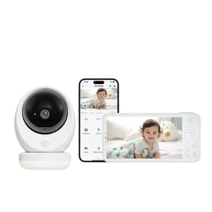 WiFi Baby Monitor with CloudEdge APP Control 5.5 Inch Screen 2K Camera Two-Way Talk Temp Senor Lullabies 5000mAh Battery
