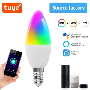 WiFi Candle Bulb RGBCW E14 Screw Base Smart Bulb Alexa Voice Control APP Control