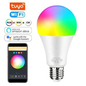 Smart Voice-Controlled Dimmable WiFi E27/E26/B22 RGBCW Color-Changing Light Bulb Compatible with Alexa and Google Home Assistant