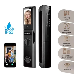 WiFi Facial Recognit Finger Automatic Smart Door Lock with Dual Batteries With Cat Eye Suitable for Home Security