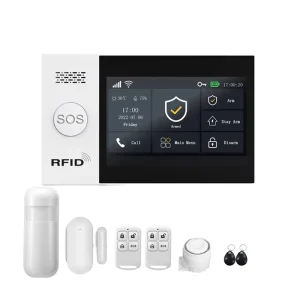 WiFi GSM 4G ABS Anti Theft Alarm Kit with PIR Motion Sensor Tuya Smart App 4.3inch Touch Screen up to 10m Detection Range