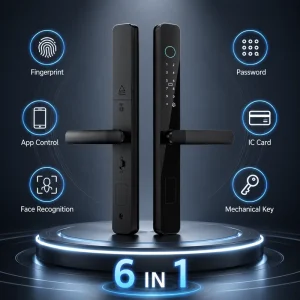 WiFi IP67 Waterproof Aluminum Alloy Security Handle Lock System for Glass Door with Facial Recognition and Smart Home