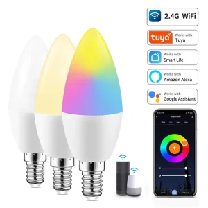 Smart WiFi LED E14 Candle-Shaped Bulb, 220V Dimmable RGB, App and Voice Control, Alexa and Google Assistant Compatible, Home Decoration