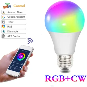 Smart WiFi LED Light Bulb, Dimmable RGB Color-Changing Bulb, Compatible with Alexa