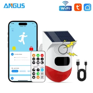 WiFi Outdoor Solar PIR Motion Sensor Waterproof Home Anti theft Alarm System with Siren Strobe Sound Smart APP Control