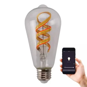 WiFi RGB Edison Bulb Dimmable Music Synchronization 16 Million Colours ST64 Bulb Compatible Alexa Google LED Light Glass AC