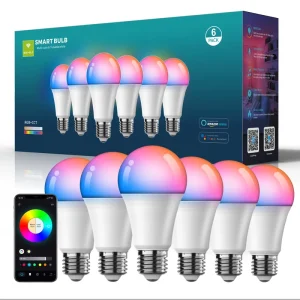 Smart WiFi Remote-Controlled RGBW Dimmable Color-Changing Aluminum LED E27 Screw Bulb, Alexa Voice-Controlled, 800 lm, CRI 80/90