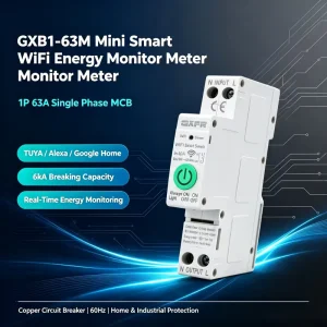 WiFi Smart Circuit Breaker 63A Tuya Energy Monitor Meter 1P 2P MCB Din Rail Remote Control Overload Protection for Smart Home