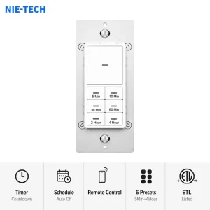 WiFi Smart Countdown Timer Switch 15A 120V ETL FCC Certified Tuya Smart Life Free App Works with Alexa Google Home No Hub