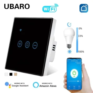 WiFi Smart Dimmer Switch 10A 100 240V Touch Tempered Glass Panel Works Alexa Google Home & for Smart Life APP Control