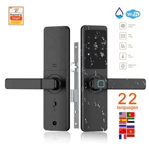 WiFi Smart Door Handle Aluminum Alloy Fingerprint Lock with Memory Card Remote Control for Wood Door Home App Control