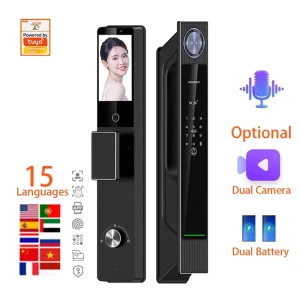 WiFi Smart Door Lock with Aluminum Door Compatibility Cloud Storage Dual Batteries Cameras C level Security 4.5 inch Screen