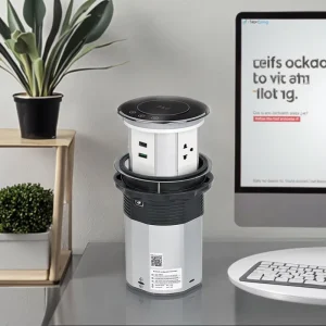 WiFi Smart Industrial Pop Up Socket with 3 EU Outlets Dual USB Ports 16A Fast Charging Aluminum Remote Control & Smart Home