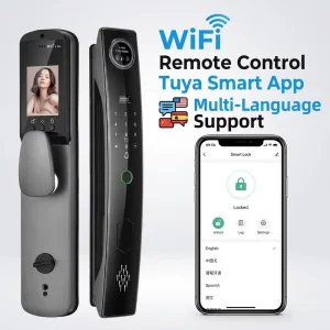 WiFi Smart Lock Face Recognition Fingerprint Tuya App Remote Control Multi language Aluminum Alloy Digital Door Lock Cloud Steel