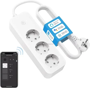 WiFi Smart Power Strip with 3 EU Outlets 16A Surge Protection 1.8m Cable Alexa & Google Home Compatible