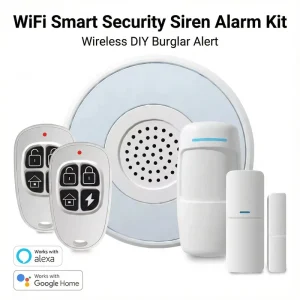 WiFi Smart Security Siren Alarm Kit Wireless DIY Burglar Alert with PIR Door Sensors Works with Alexa Google Home