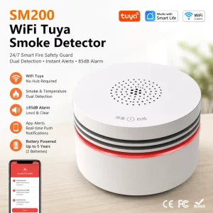WiFi Smart Smoke and Heat Detector Sensor Fire Alarm with Tuya App Alerts Wireless & Battery Powered for Home Security