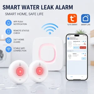 WiFi Smart Water Leak Detector Kit with Wireless Gateway Hub Tuya App Remote Alarm Flood Sensor System for Home Security