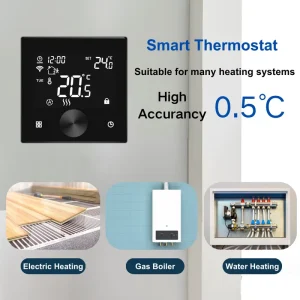 WiFi Tuya Smart Room Thermostat with 240V 3A RoHS CE ODM OEM Thermostat of LCD Screen Touch Buttons Square Thermostat