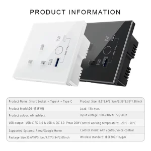 WiFi USB Wall Socket UK Standard with Type C Charging APP Remote Control Child Lock OEM ODM Supplier
