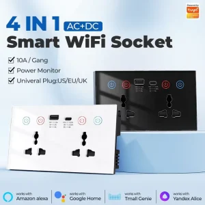 WiFi Universal Socket Smart Home USB+Type C EU/US/UK Plug Remote Control Timer Power Monitor Wall Touch 10A